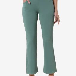 FITHUB Green Regular Fit High Rise Bootcut Trousers-image-25