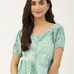 DECKEDUP Green & White Tie and Dye Peplum Top-picture-25
