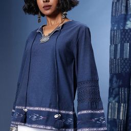 Taavi Ikat Tie-Up Neck A-Line Kurti-picture-23