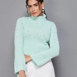 Code by Lifestyle Mint Green Embellished Knitted Top-image-28