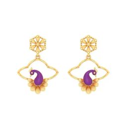 P.C. Chandra Jewellers 22k Gold Beautiful Purple Peacock Design Dangler Earrings-image-7