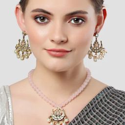 Karatcart Pink Necklace & Earring Set for Women-image-15