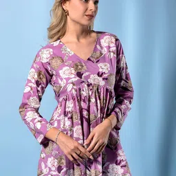 HERE&NOW Women Mauve Cotton Kurtas-picture-39