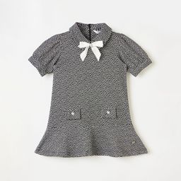 ELLE Girls Textured Shirt Collar Short Sleeve Stretchable Cotton Drop-Waist Mini Dress-picture-6