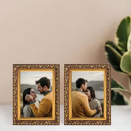 Golden Peacock Set Of 2 Rectangular Solid Table-Top Photo Frames - Copper-Toned Colour image 1