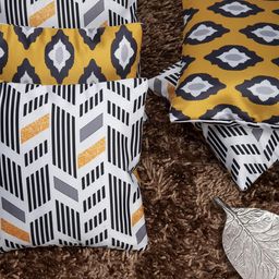 HOUZZCODE Mustard Yellow & Off-White Set of 5 Geometric Square Cushion Covers-43