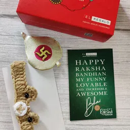 EL REGALO Kids Brown Knitted Rakhi With Roli Chawal-58