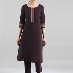 AURELIA Women Deep Purple Yoke Design Thread Work Kurta-picture-23