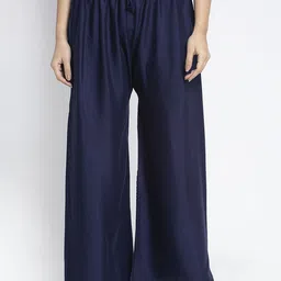 GRACIT Women Navy Blue Solid Flared Palazzo-image-19