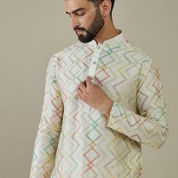 Anouk Geometric Embroidered Mandarin Collar Sequins Straight Kurta-19
