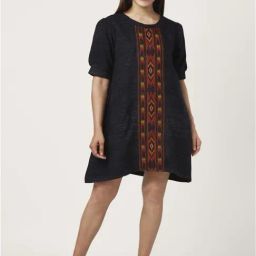 Akkriti by Pantaloons Black Jacquard Pattern Shift Dress-image-50