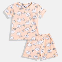 Eteenz Girls Cloud Printed T-shirt with Shorts-image-86