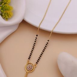 TKRB SALES Gold-Plated American Diamond Studded & Beaded Mangalsutra-image-20