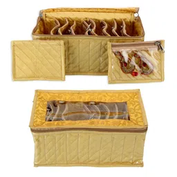 Kuber Industries Gold-Coloured Solid 2 Pieces Jewellery Organizers With 10 Pouches-31