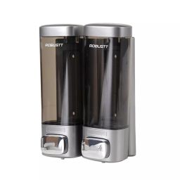 Robustt 2x200 ml ABS Plastic Grey Wall Mount Dual Soap Dispenser, CD263C-0