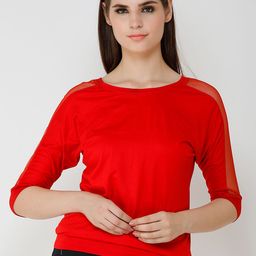 Cation Women Red Solid Pure Cotton Top-image-28