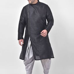 DEYANN PLUS Men Black & Silver-Toned Solid Kurta with Dhoti Pants-47