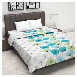Divine Casa Cotton 120 GSM Floral Print Double Bed AC Dohar - Turquoise Blue and Green-18