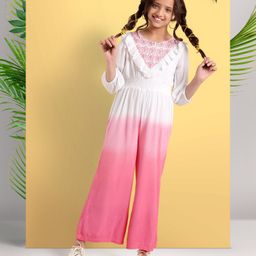 arias by lara dutta Arias Rayon Gauze Full Length Jumsuit with Dip Dye and Embroidered Yoke - Pink-picture-21