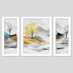 Wens Set Of 3  Admiring Nature  Wall Art Painting - White-image-84