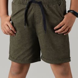 Kiddopanti Seamless Intricate Design Forest Leaves Printed Toll Up Shorts - Military Green-picture-12
