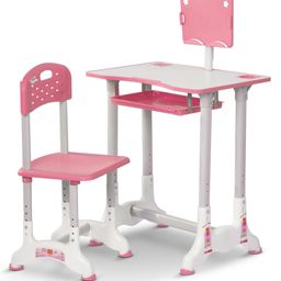 Baybee Study Table with Chair Set Adjustable Height Tiltable Desktop for Comfort to Maintain Posture - Pink-9