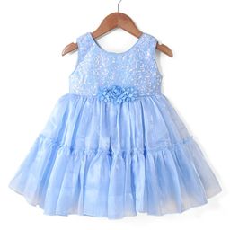 Babyhug Sleeveless Sequins Detailing Organza Tiered Party Frock - Frozen  Blue-image-61