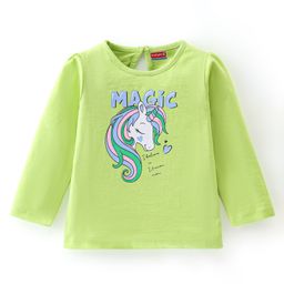 Babyhug Cotton Knit Full Sleeves Tee with Unicorn Graphic Print - Green-image-55