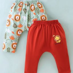 OHMS Single Jersey Full Length Lion Print Diaper Leggings Pack of 2 - Green & Red-picture-13