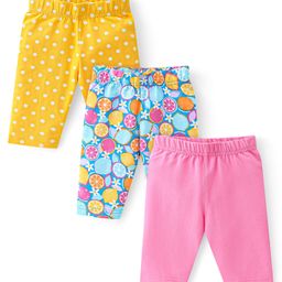 Babyhug Single Jersey Knit Three Fourth Length Legging Polka Dot & Orange Print Pack of 3 - Yellow Pink & Blue-image-6