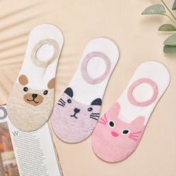 Yellow Bee Pack Of 3 Animal Detailed  Socks  - Pink Beige & Mauve-image-81