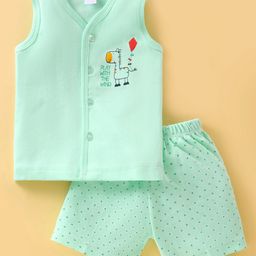 Tango Single Jersey Knit Sleeveless Night Suit With Donkey Print - Green-image-72