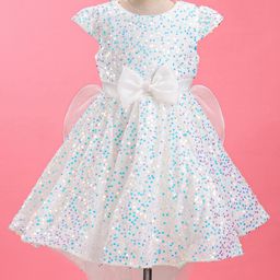Mark & Mia  Cap Sleeves High Low Sequined Party Frock with Bow Applique - White-image-79