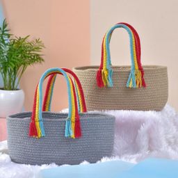 Masu Living Boho Rainbow Basket Set of 2 Brown and Grey-19
