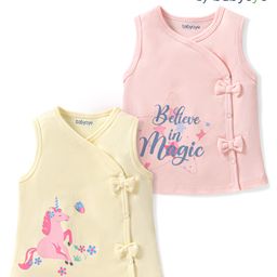 Babyoye Eco Conscious 100% Cotton with Eco Jiva Finish Sleeveless Vests unicorn Print Pack of 2 - Pink & Yellow-image-66
