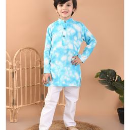 Superminis Rayon Full Sleeves Tie Dye Kurta & Pyjama Set - Sky Blue-image-80