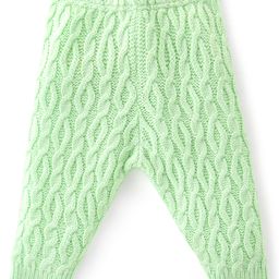 Babyhug Knit Full Length Fleece & Woollen Bottom with Cable Knit Design Solid Colour - Green-image-15