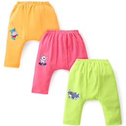 Babyhug Cotton Knit Anti-Microbial Ankle Length Diaper Pants with Animal Print Pack of 3 - Yellow Pink & Green-picture-19