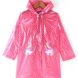 Pine Kids Full Sleeves Hooded Raincoat Polka Dots Print & Unicorn Patch Detailing - Pink-image-36