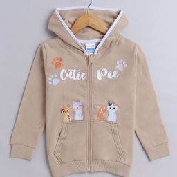 BUMZEE Looper Full Sleeves Cats Printed Hooded Sweat Jacket - Beige-image-41