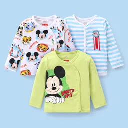 Babyhug Disney Interlock Knit Full Sleeves Jhablas With Mickey Mouse Graphics & Badge Applique Pack of 3 - Blue White & Green-picture-17