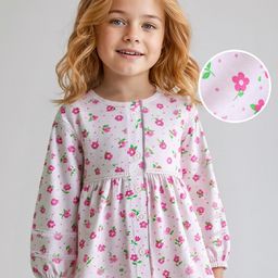 Bayhug Cotton Knit Full Sleeves Front Open Top with Lace Detailing & Floral Print - White-image-30