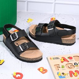 Briskers Synthetic Self Design Buckle Sandals - Black-image-89