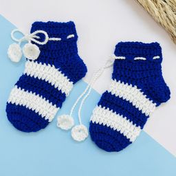 Little Peas Woollen Crochet Striped  Socks - Dark Blue & White-22