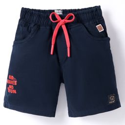 Olio Kids Cotton Knit Above Knee Length Shorts with Text Print & Patch Detailing - Navy Blue-image-73