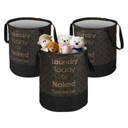 Kuber Industries Pack of 3 Foldable 45L Toys Organizer for Kids Room - Soft Toys Storage Bag/Basket/Container with Handles | Dots - Black & Gold-image-53