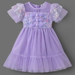 Mark & Mia Half Sleeves Party Frock with Sequin Design & Frill - Purple-image-83