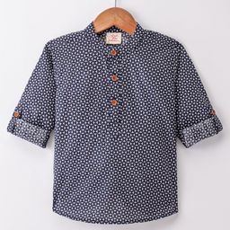 Rikidoos Full Sleeves Abstract Printed Kurta Style Shirt - Navy Blue-image-15