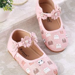 Cute Walk by Babyhug Velcro Closer Ballerina with Floral Applique & Bear Print - Pink-image-23