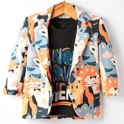 Dapper Dudes Full Sleeves Typography Printed Blazer With Tee - Orange-image-39